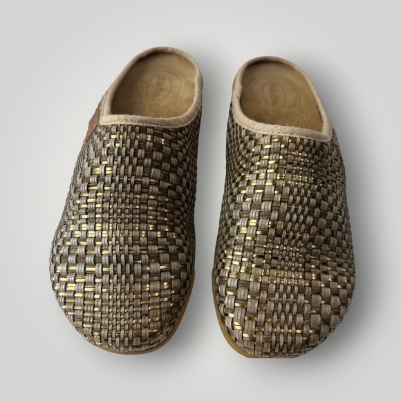 Taos Footwear Shoes - Taos Primavera Woven Leather Tan Bronze Basketweave Clogs Cork Sandals US 8 8.5